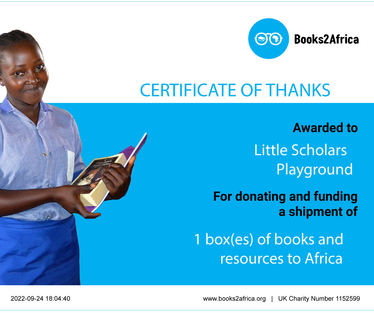 Donated books to Africa